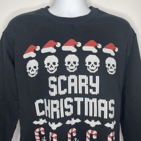 Cakeworthy Scary Christmas Santa Skulls Bats Black Crew Neck Sweatshirt - Picture 2 of 8